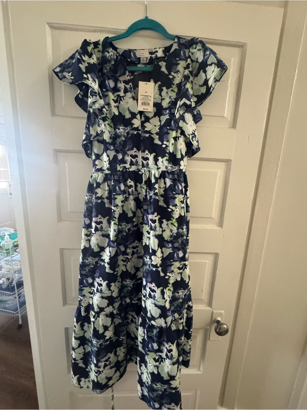 Floral Navy and Light Green Midi Dress